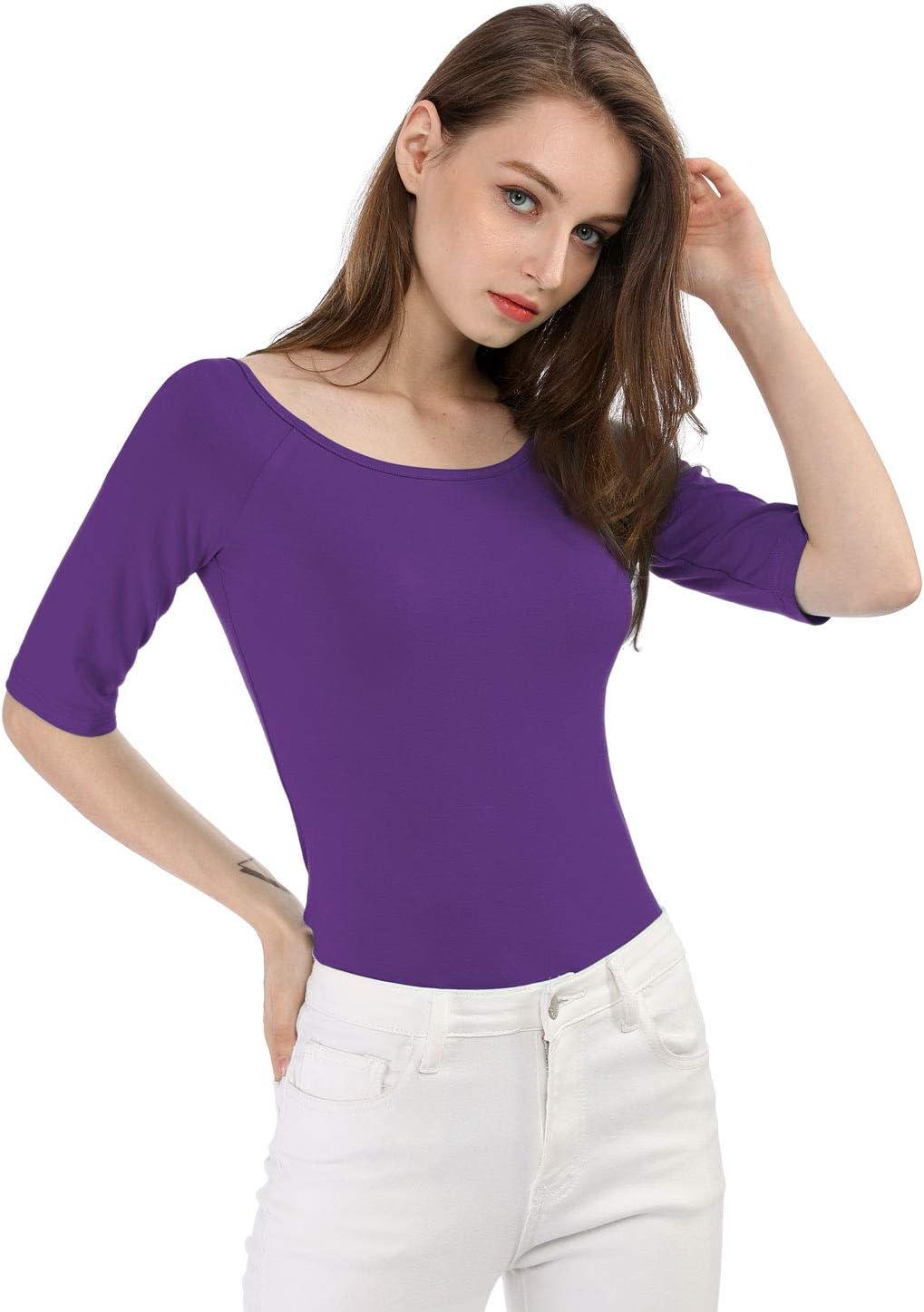 imageAllegra K Womens Half Sleeves Scoop Neck Fitted Layering Top Soft TShirtPurple