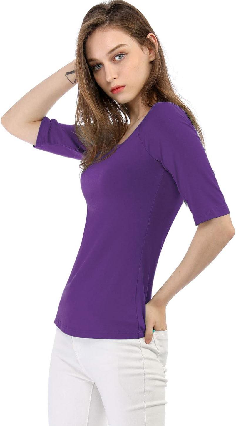 imageAllegra K Womens Half Sleeves Scoop Neck Fitted Layering Top Soft TShirtPurple