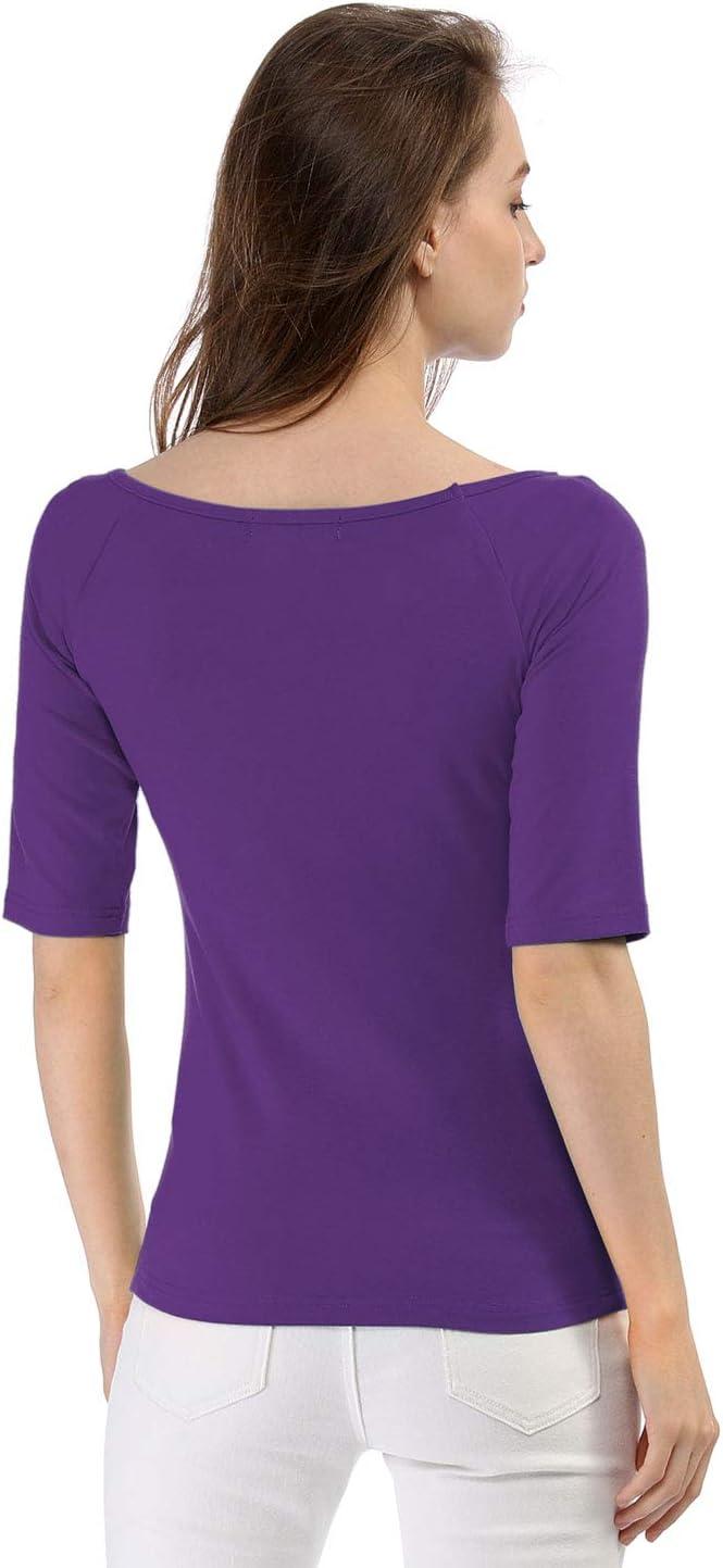 imageAllegra K Womens Half Sleeves Scoop Neck Fitted Layering Top Soft TShirtPurple