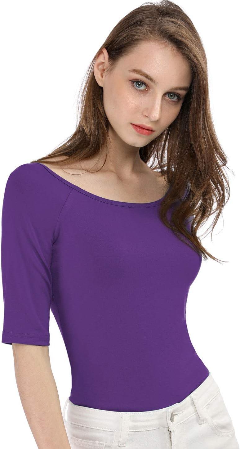 imageAllegra K Womens Half Sleeves Scoop Neck Fitted Layering Top Soft TShirtPurple