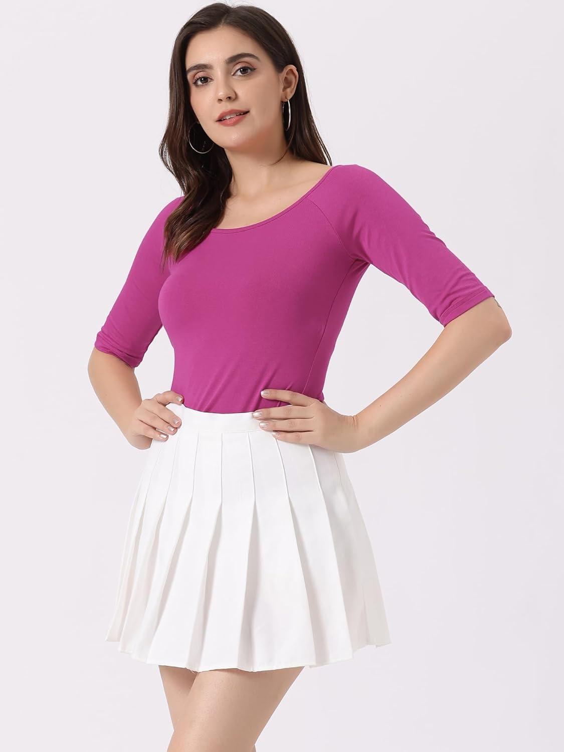 imageAllegra K Womens Half Sleeves Scoop Neck Fitted Layering Top Soft TShirtPurplish Red