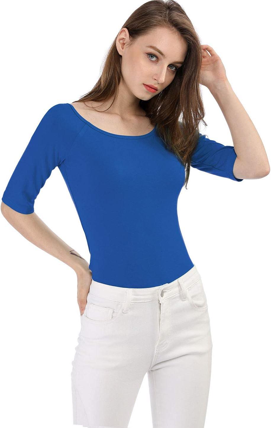imageAllegra K Womens Half Sleeves Scoop Neck Fitted Layering Top Soft TShirtRoyal Blue