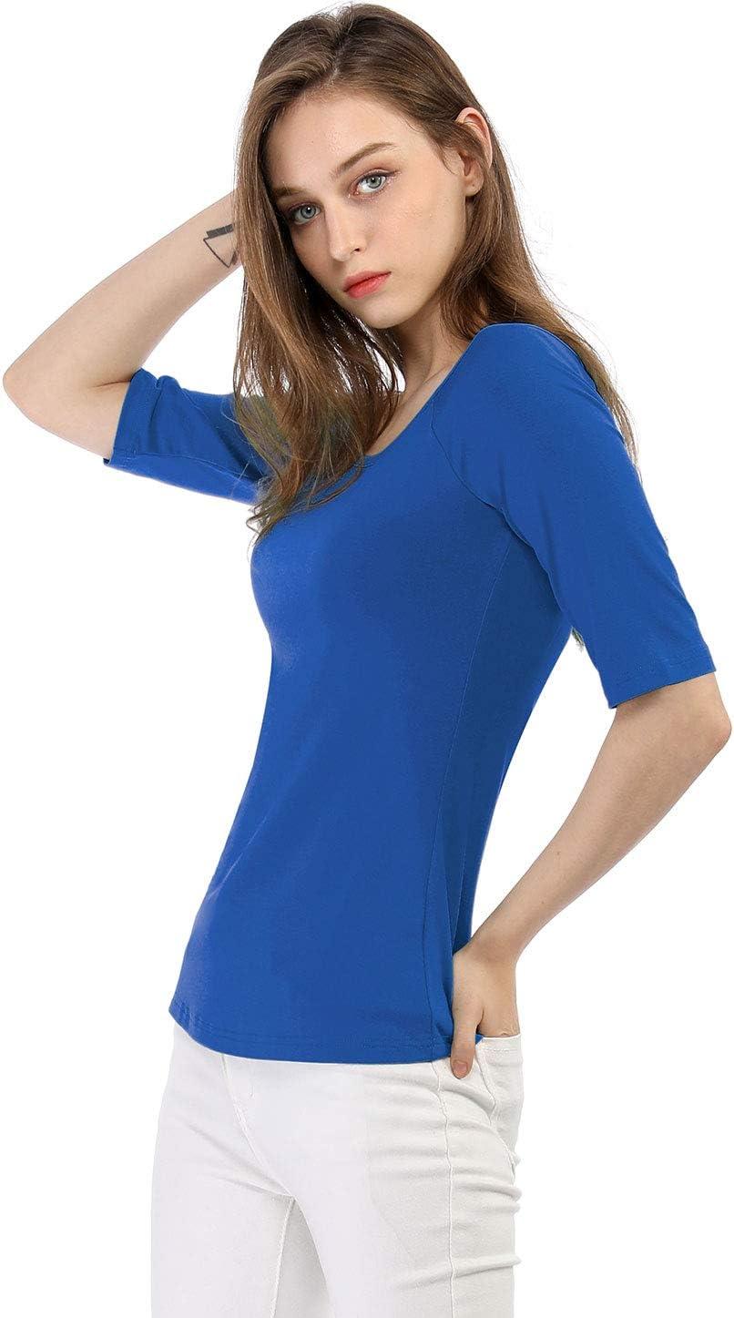 imageAllegra K Womens Half Sleeves Scoop Neck Fitted Layering Top Soft TShirtRoyal Blue