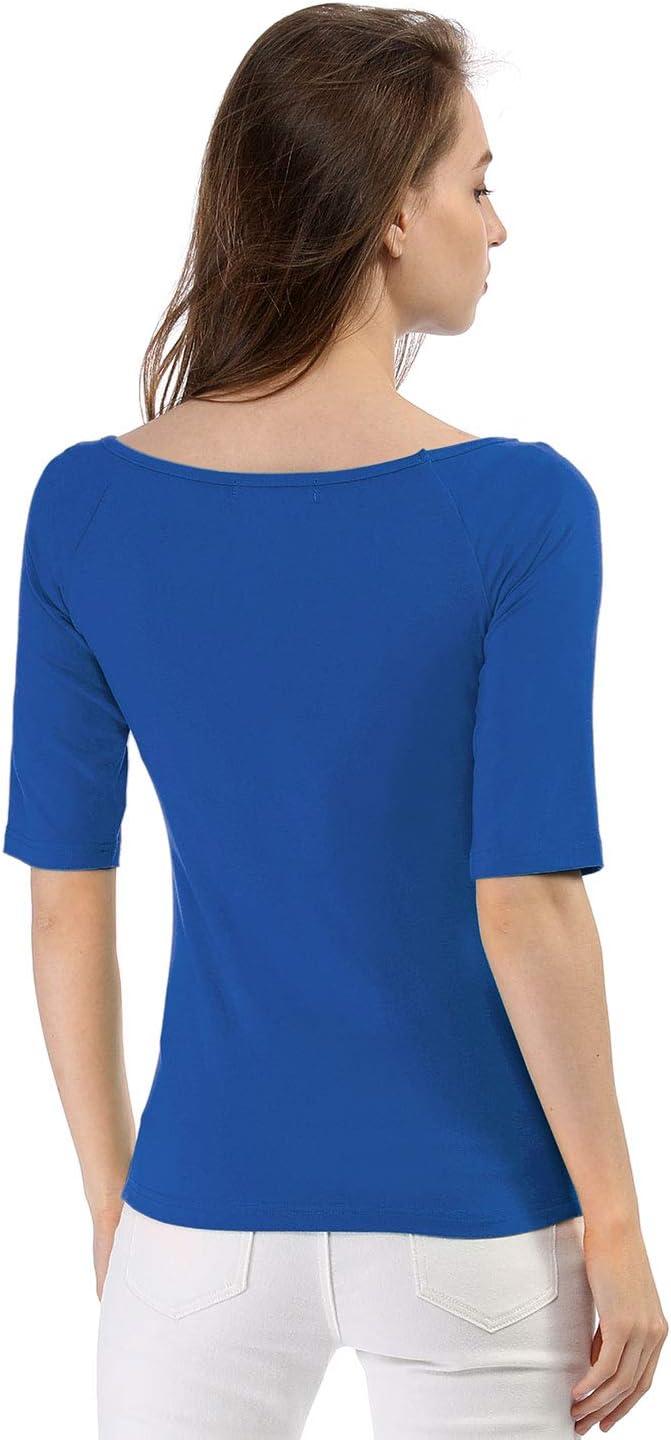 imageAllegra K Womens Half Sleeves Scoop Neck Fitted Layering Top Soft TShirtRoyal Blue