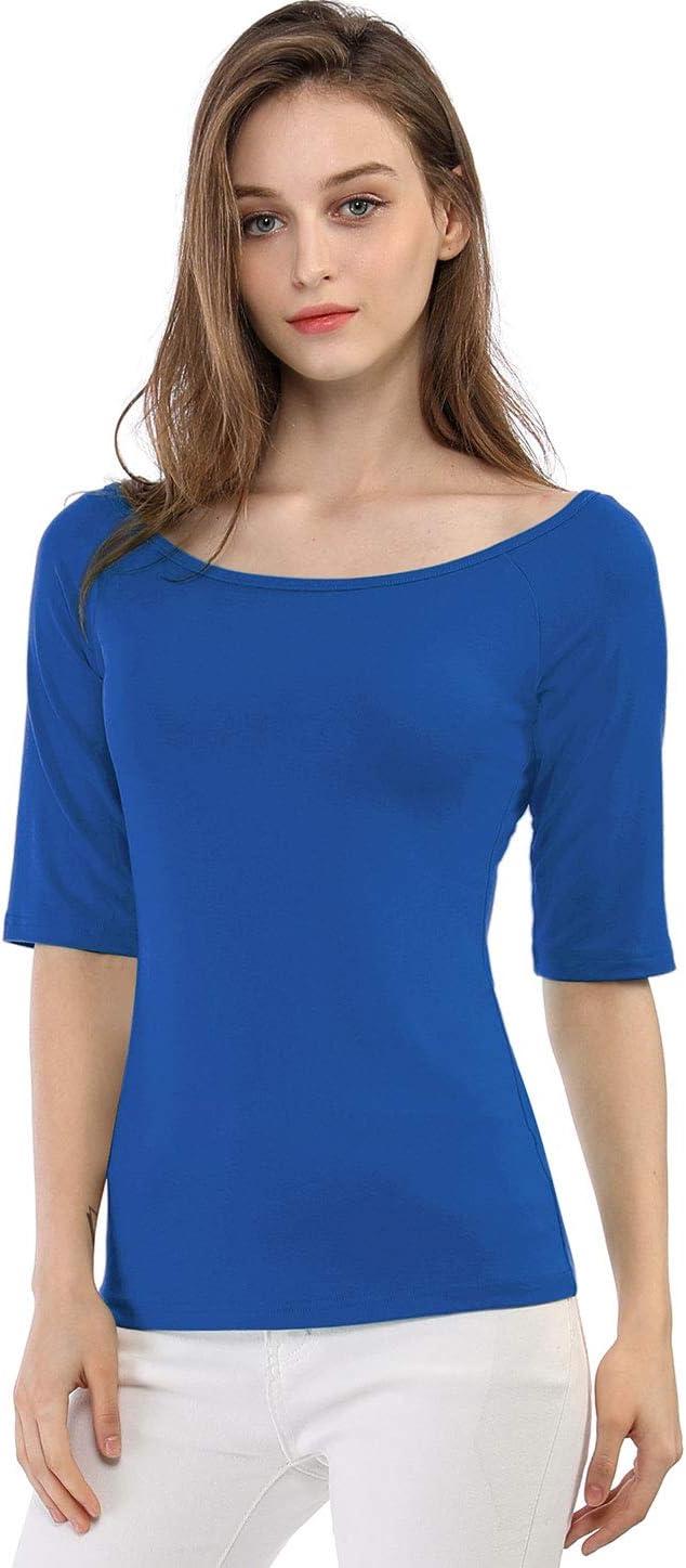 imageAllegra K Womens Half Sleeves Scoop Neck Fitted Layering Top Soft TShirtRoyal Blue