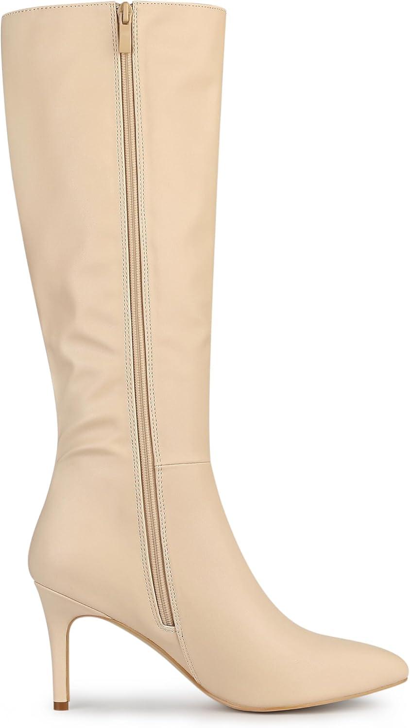 imageAllegra K Womens High Heels Pointed Toe Stiletto Heel Knee High BootsBeige