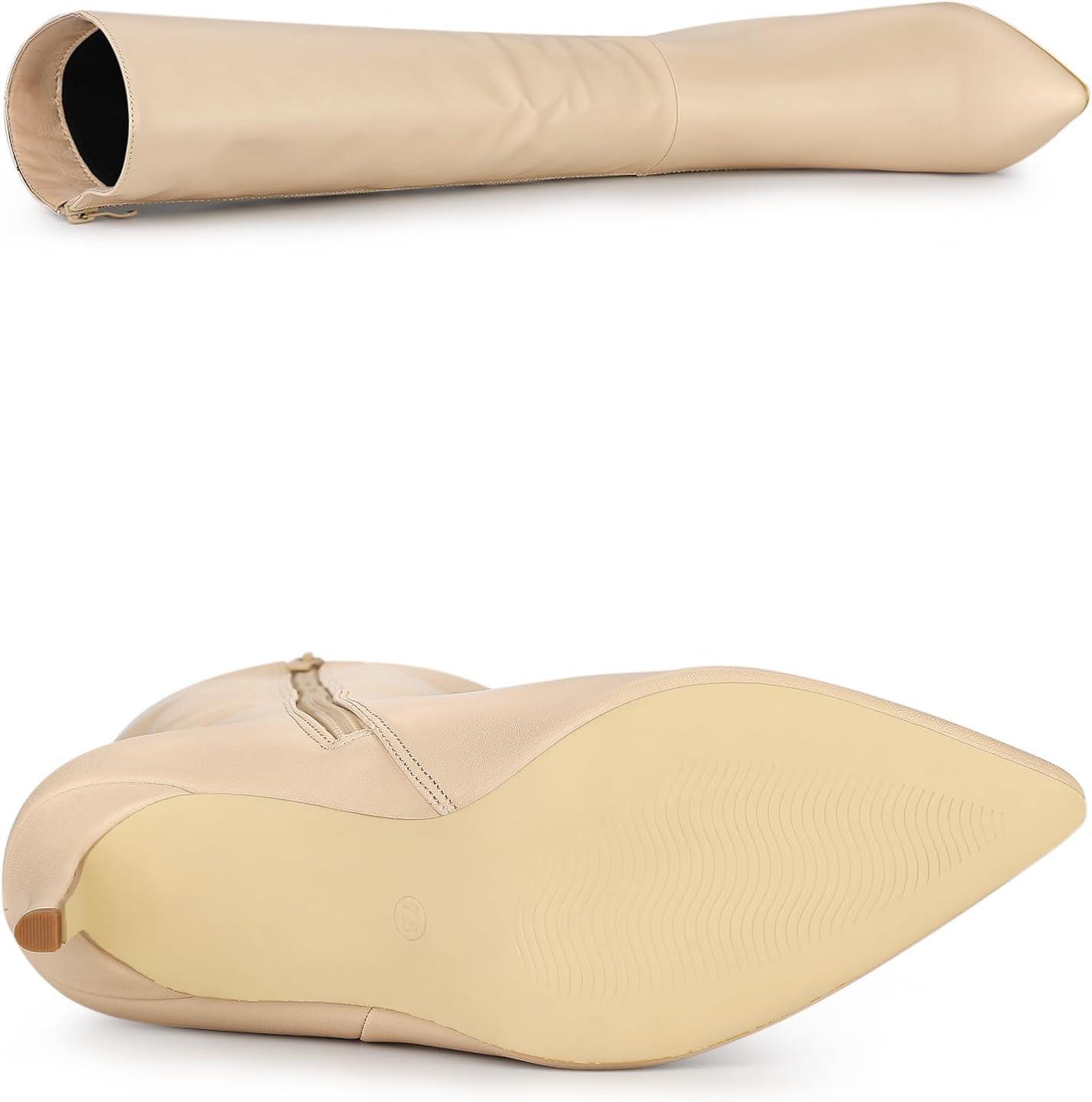 imageAllegra K Womens High Heels Pointed Toe Stiletto Heel Knee High BootsBeige