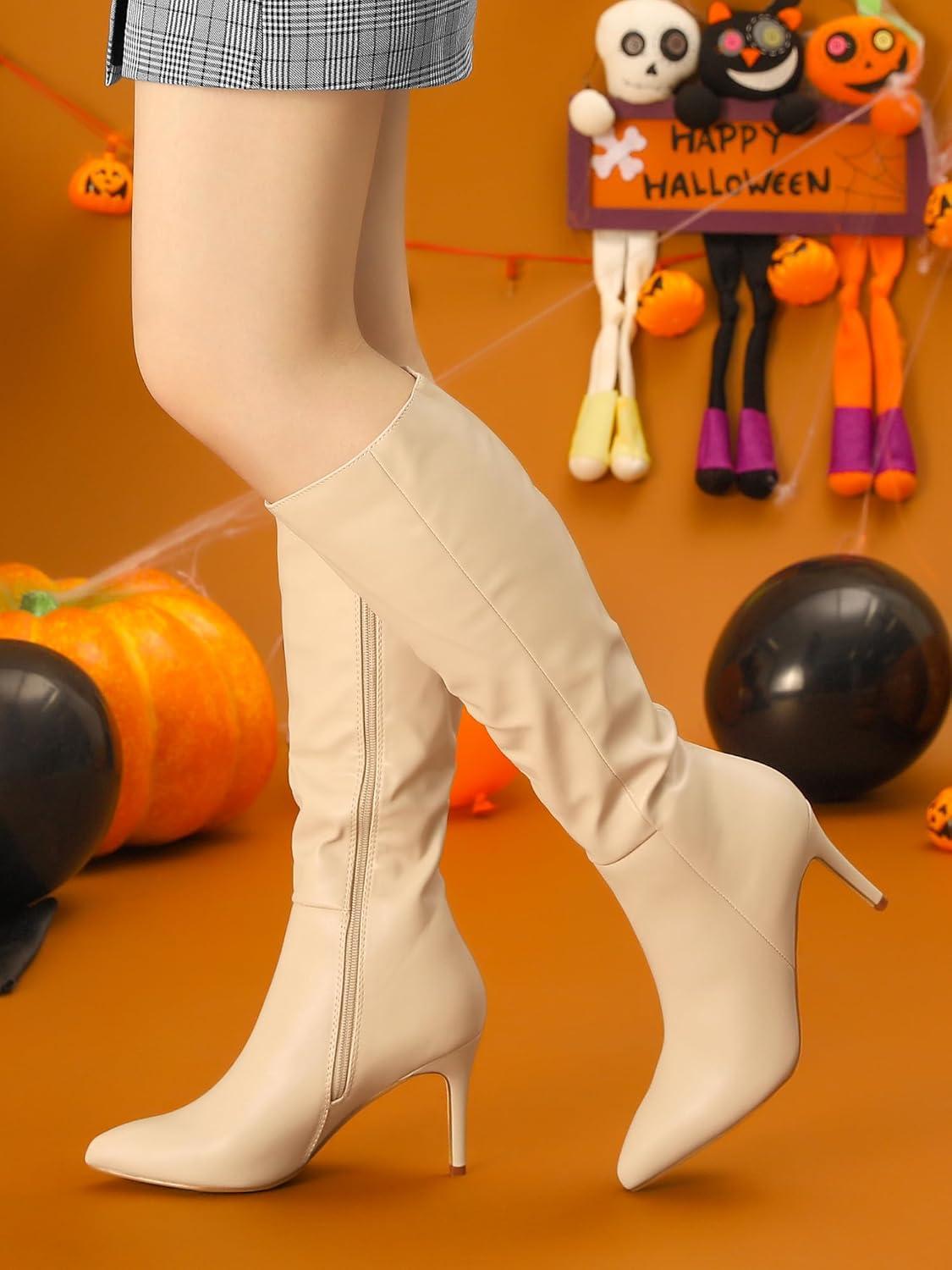 imageAllegra K Womens High Heels Pointed Toe Stiletto Heel Knee High BootsBeige