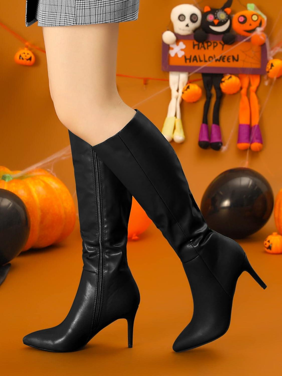 imageAllegra K Womens High Heels Pointed Toe Stiletto Heel Knee High BootsBlack