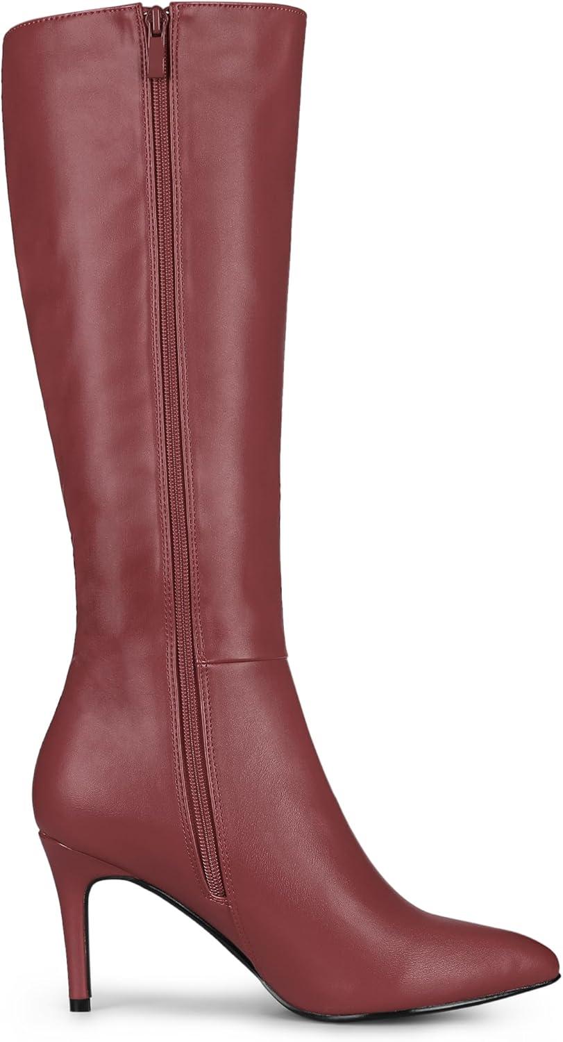 imageAllegra K Womens High Heels Pointed Toe Stiletto Heel Knee High BootsBurgundy