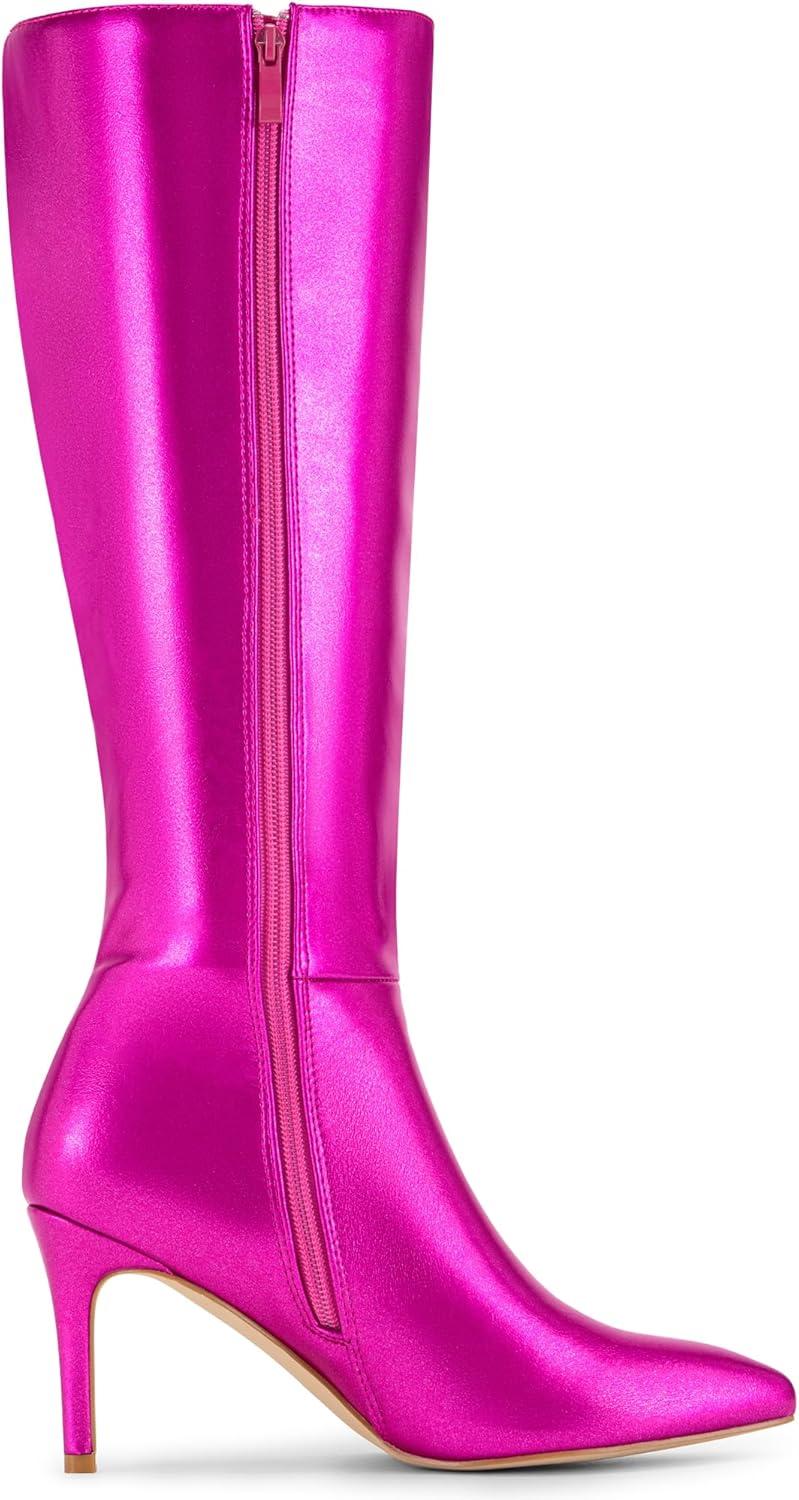 imageAllegra K Womens High Heels Pointed Toe Stiletto Heel Knee High BootsHot Pink