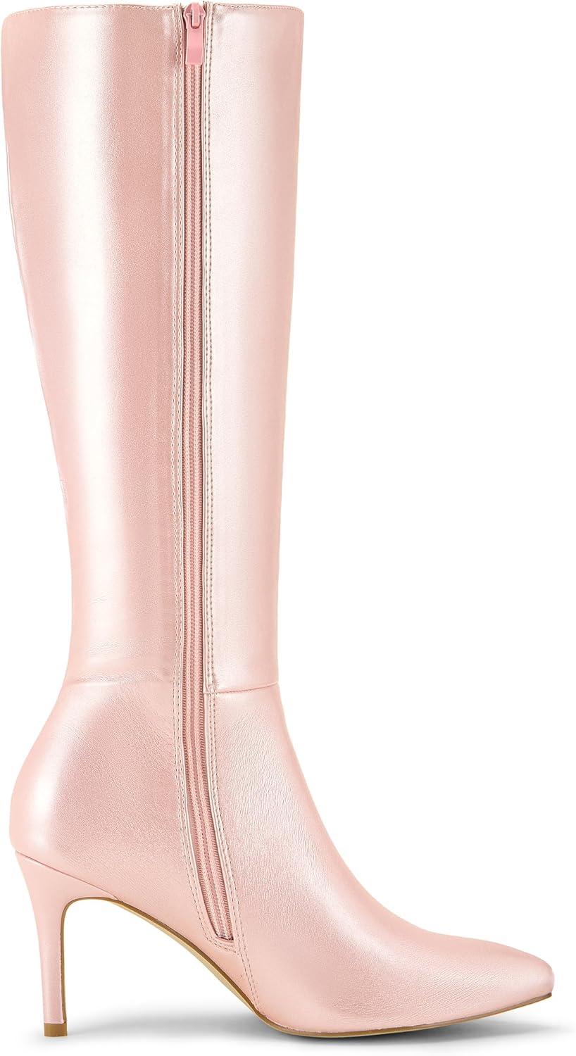 imageAllegra K Womens High Heels Pointed Toe Stiletto Heel Knee High BootsPink