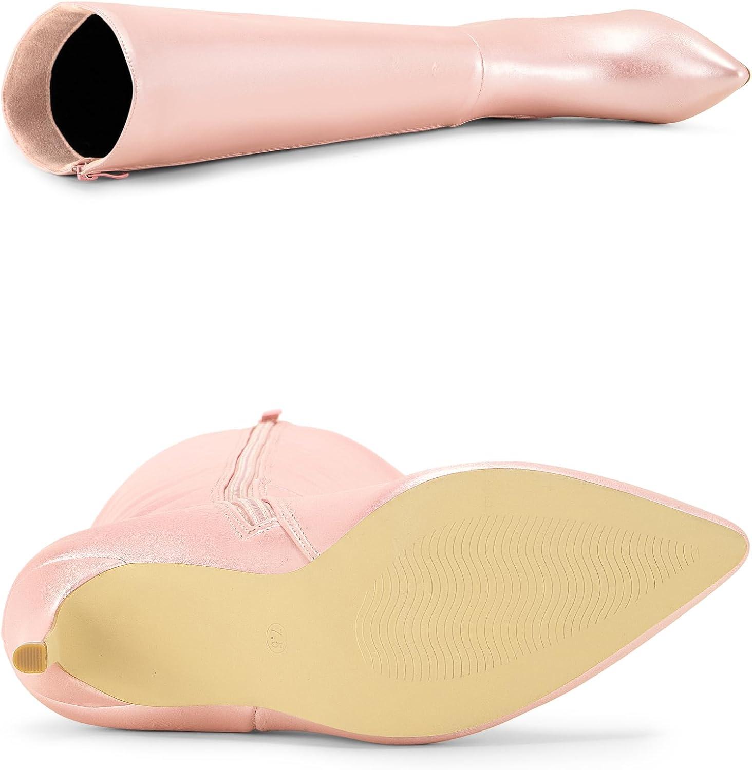 imageAllegra K Womens High Heels Pointed Toe Stiletto Heel Knee High BootsPink