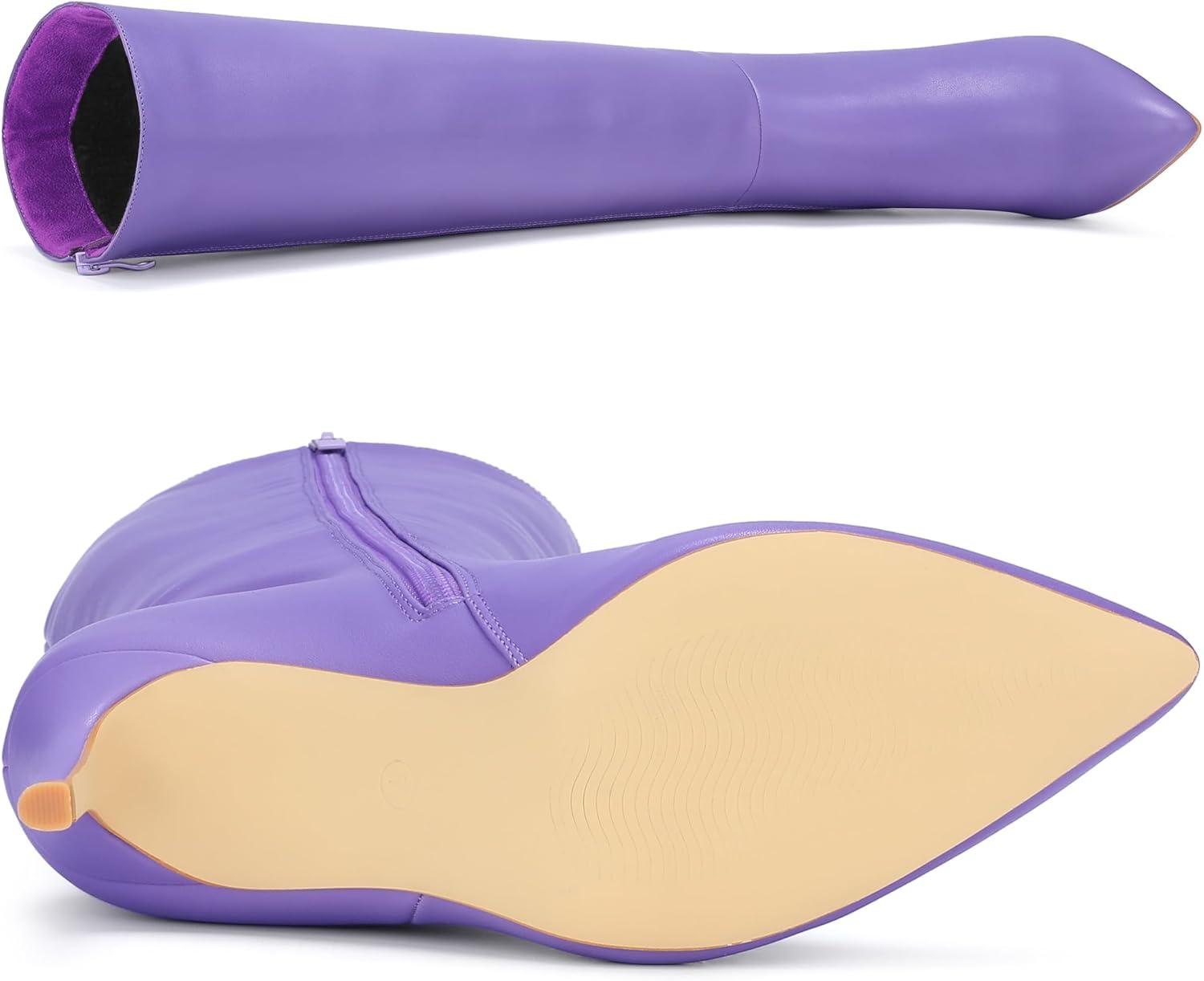 imageAllegra K Womens High Heels Pointed Toe Stiletto Heel Knee High BootsPurple