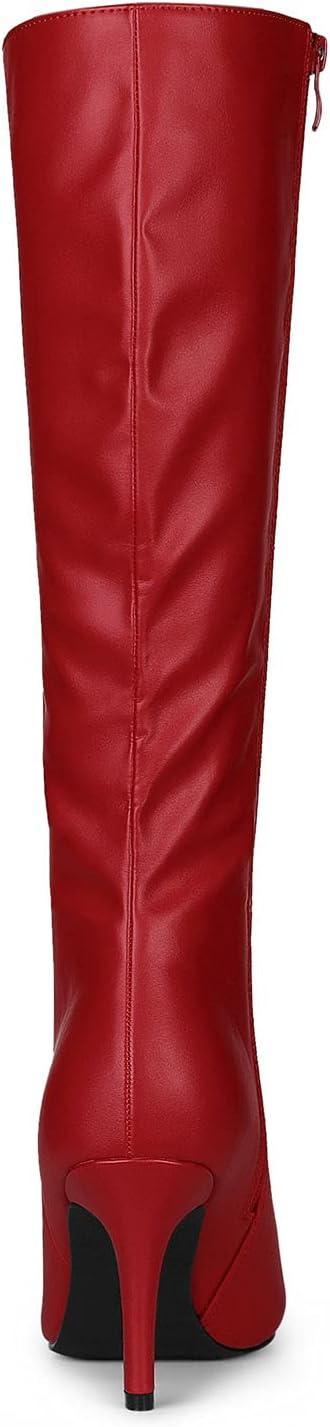imageAllegra K Womens High Heels Pointed Toe Stiletto Heel Knee High BootsRed