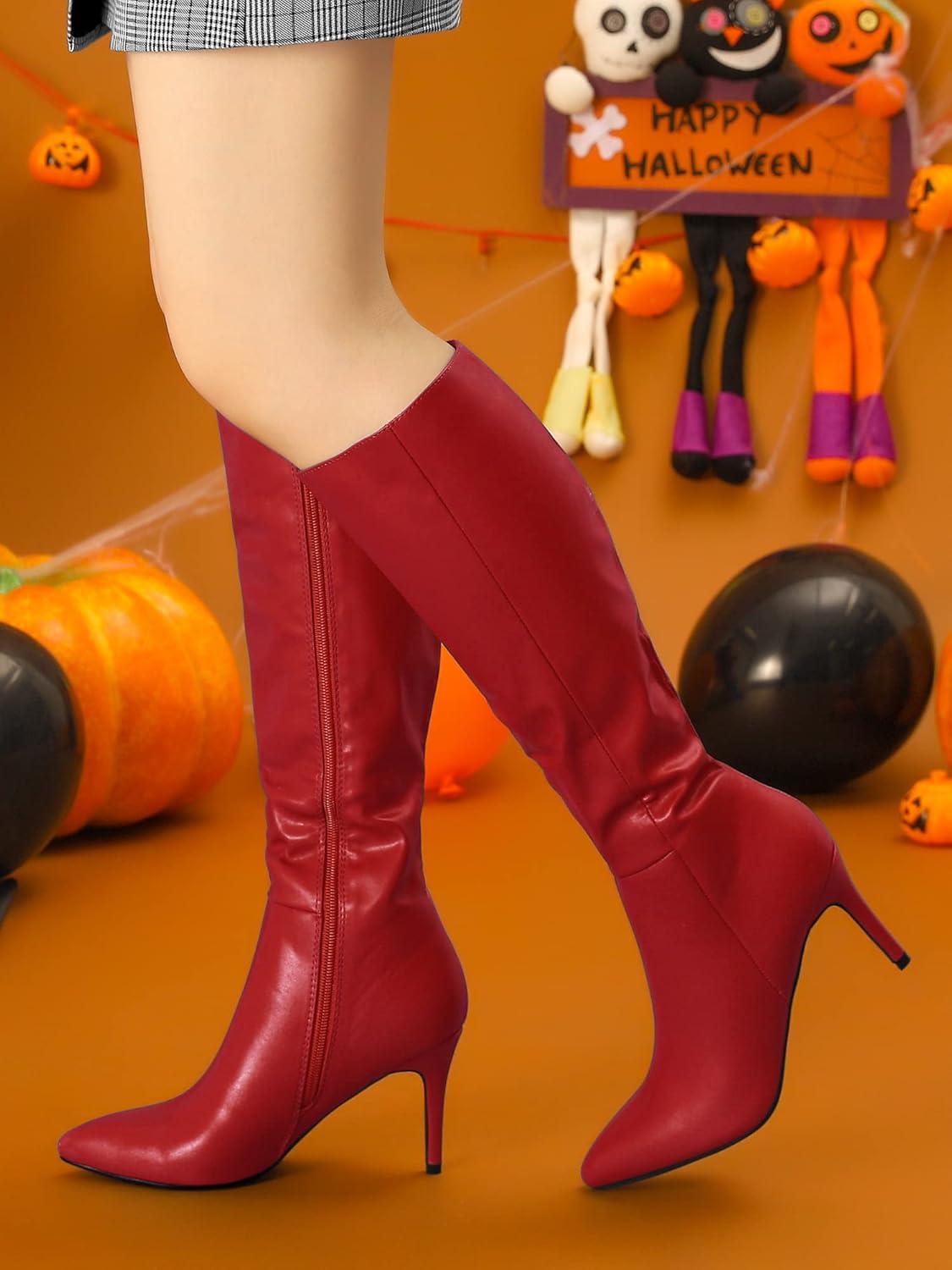 imageAllegra K Womens High Heels Pointed Toe Stiletto Heel Knee High BootsRed