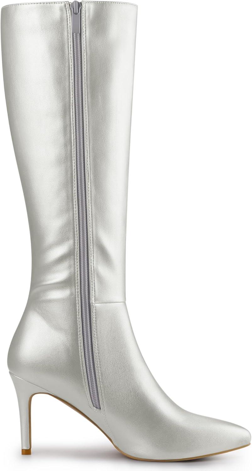 imageAllegra K Womens High Heels Pointed Toe Stiletto Heel Knee High BootsSilver
