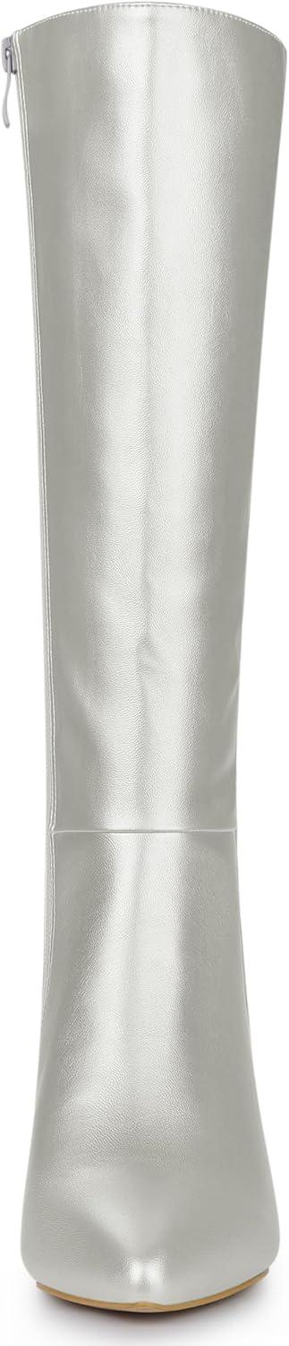 imageAllegra K Womens High Heels Pointed Toe Stiletto Heel Knee High BootsSilver