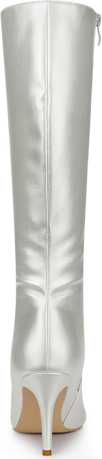 imageAllegra K Womens High Heels Pointed Toe Stiletto Heel Knee High BootsSilver