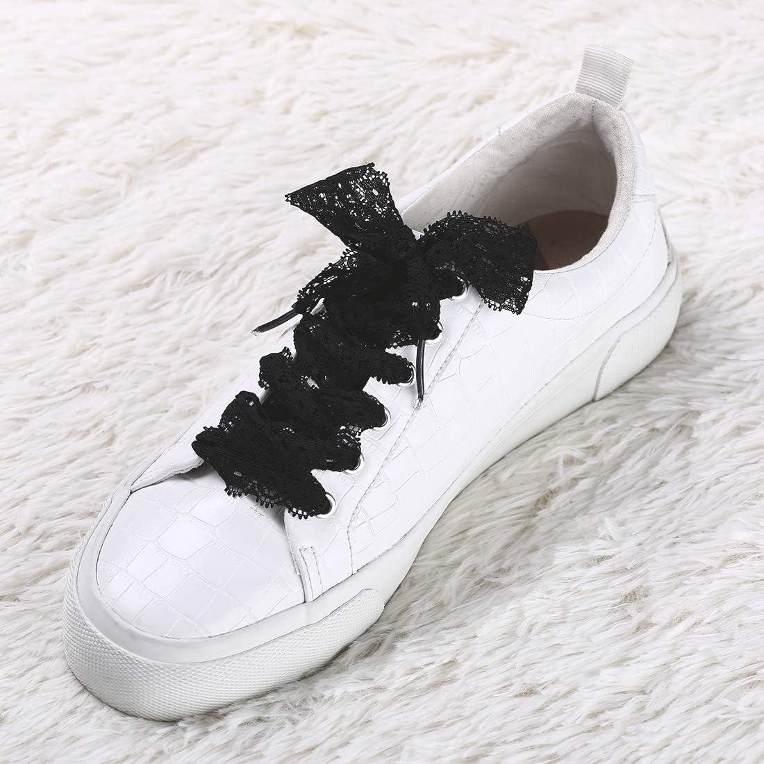 imageAllegra K Womens Lace Hollow Flower Embroidered Shoestrings Extra Wide Flat Shoe Laces for Sneakers 2 PairsBlack