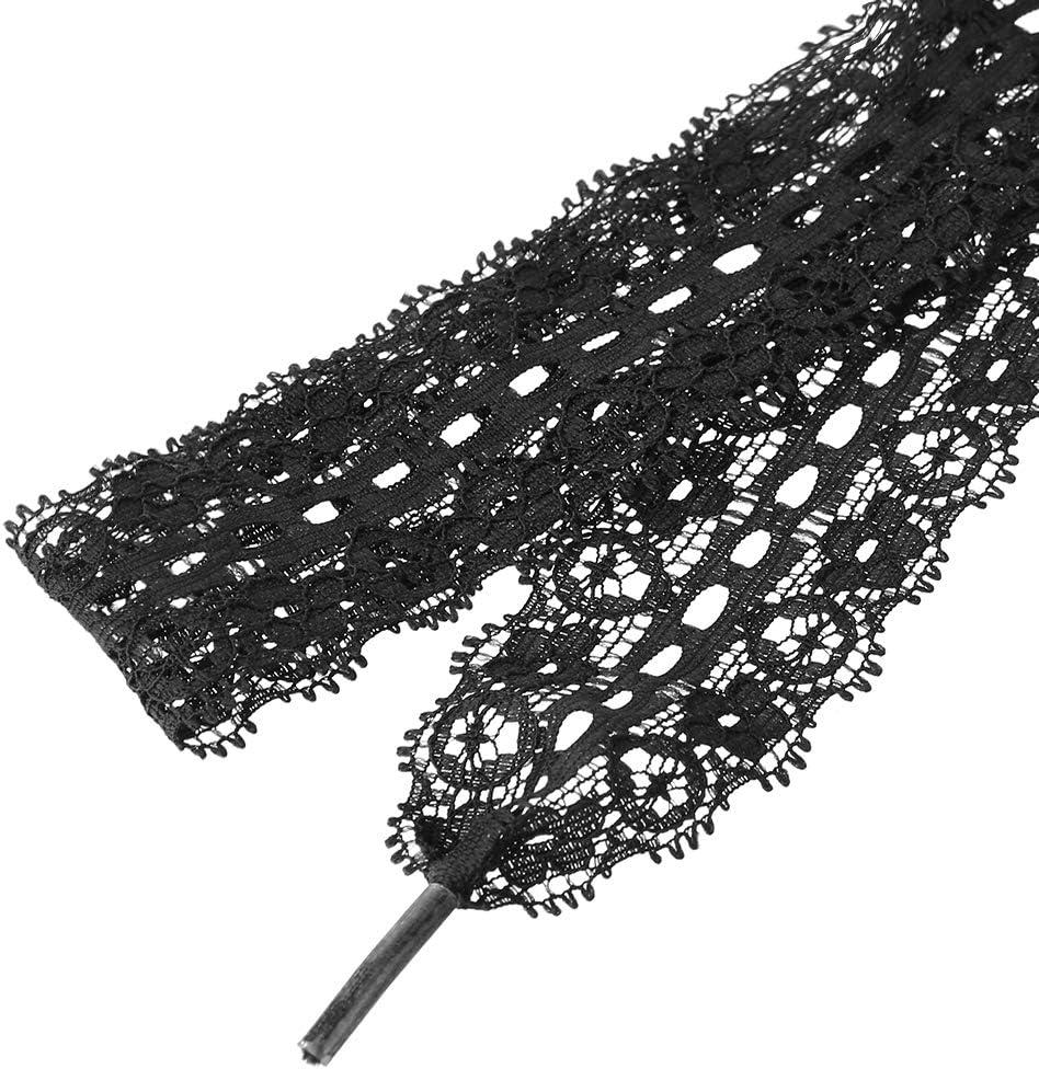 imageAllegra K Womens Lace Hollow Flower Embroidered Shoestrings Extra Wide Flat Shoe Laces for Sneakers 2 PairsBlack