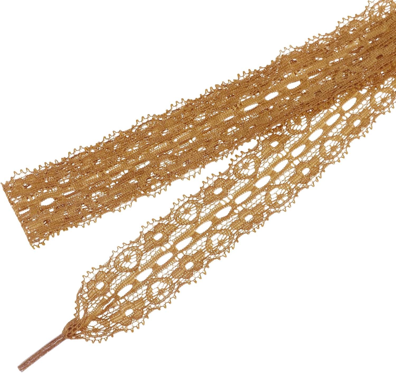 imageAllegra K Womens Lace Hollow Flower Embroidered Shoestrings Extra Wide Flat Shoe Laces for Sneakers 2 PairsBrown