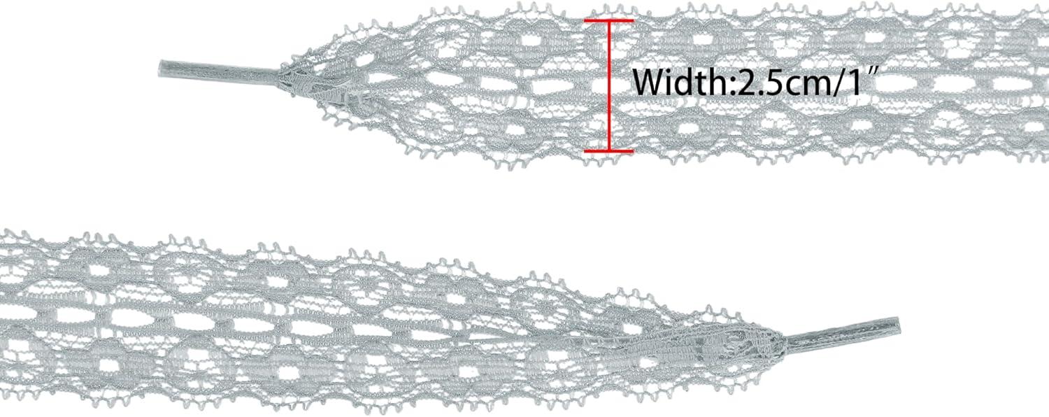 imageAllegra K Womens Lace Hollow Flower Embroidered Shoestrings Extra Wide Flat Shoe Laces for Sneakers 2 PairsGrey