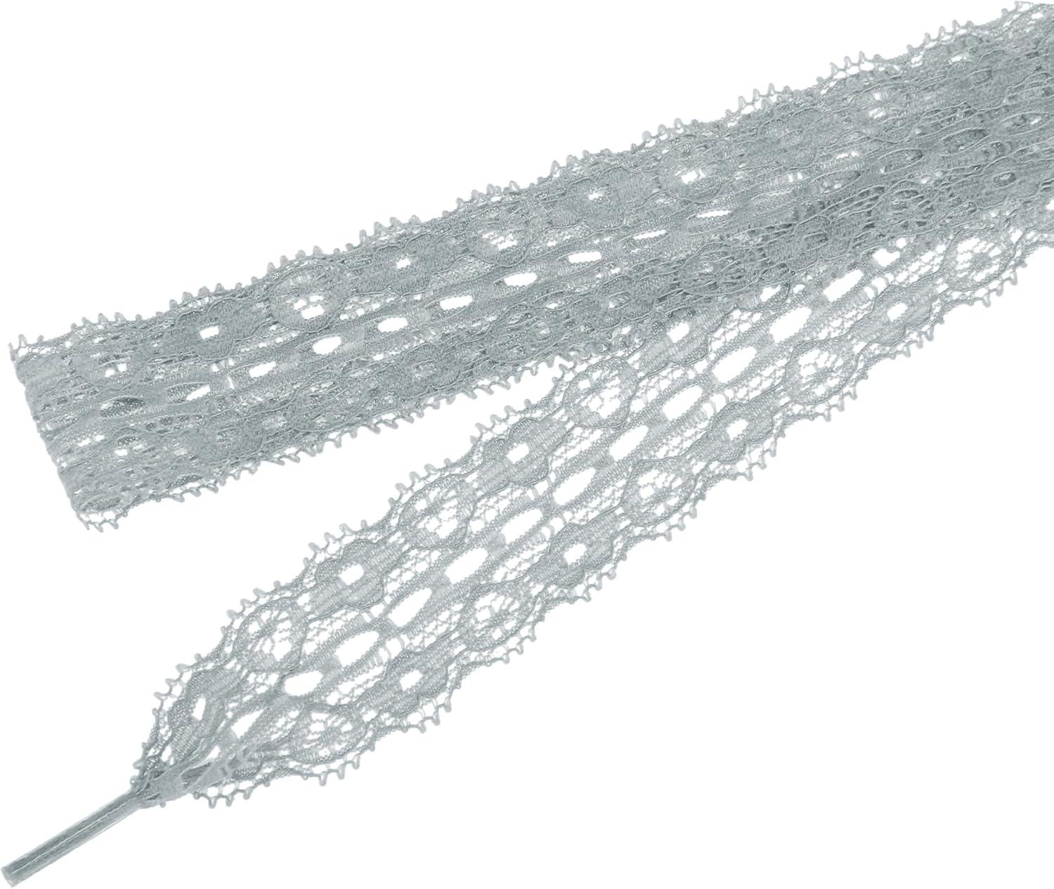 imageAllegra K Womens Lace Hollow Flower Embroidered Shoestrings Extra Wide Flat Shoe Laces for Sneakers 2 PairsGrey