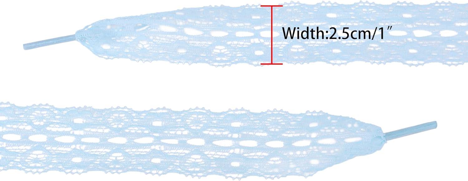 imageAllegra K Womens Lace Hollow Flower Embroidered Shoestrings Extra Wide Flat Shoe Laces for Sneakers 2 PairsLight Blue