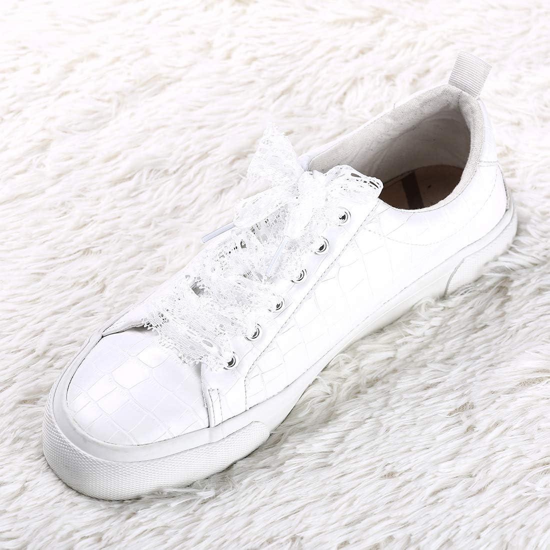 imageAllegra K Womens Lace Hollow Flower Embroidered Shoestrings Extra Wide Flat Shoe Laces for Sneakers 2 PairsWhite