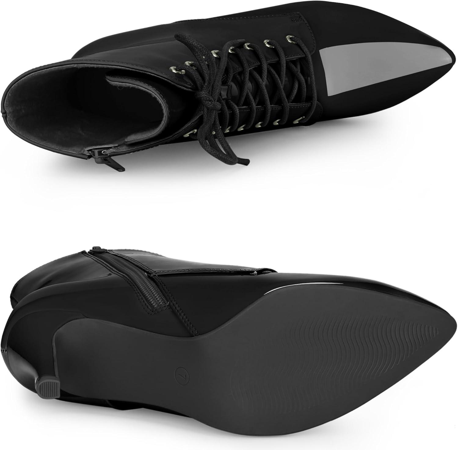 imageAllegra K Womens Lace Up Boots Pointed Toe Stiletto Heel Ankle BootsBlack