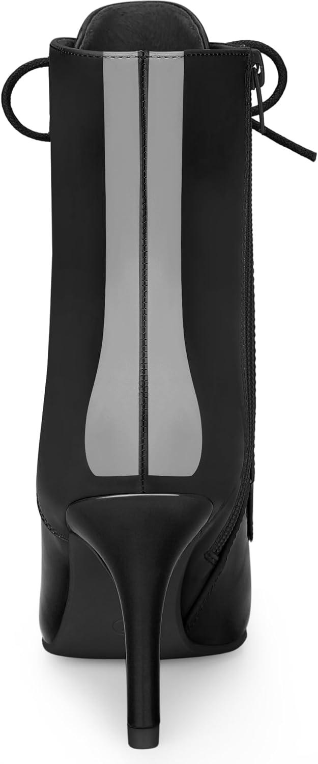 imageAllegra K Womens Lace Up Boots Pointed Toe Stiletto Heel Ankle BootsBlack