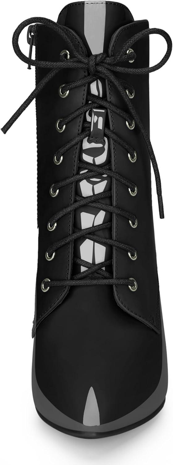imageAllegra K Womens Lace Up Boots Pointed Toe Stiletto Heel Ankle BootsBlack