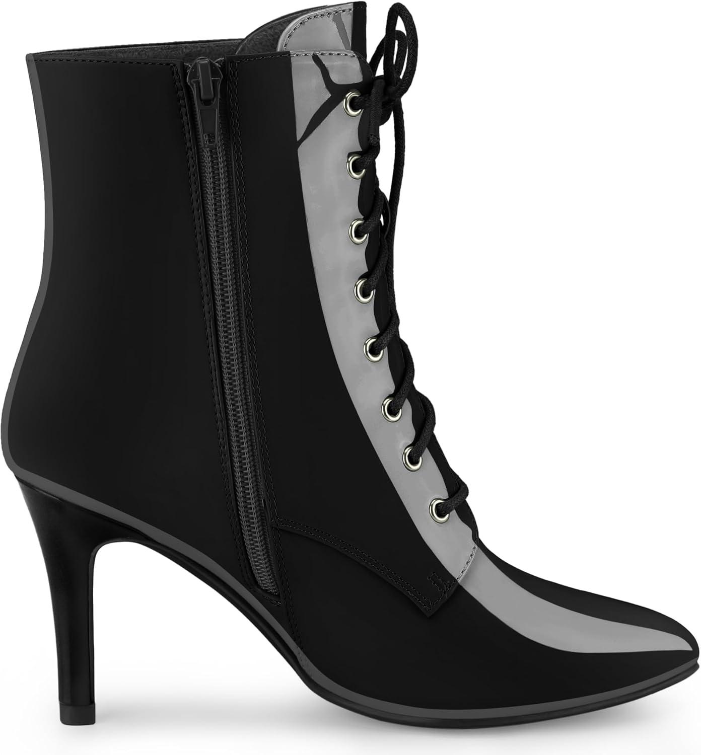 imageAllegra K Womens Lace Up Boots Pointed Toe Stiletto Heel Ankle BootsBlack