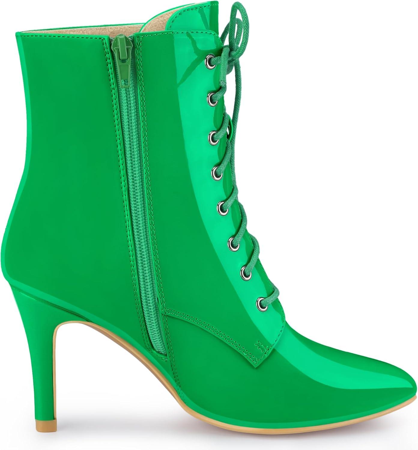 imageAllegra K Womens Lace Up Boots Pointed Toe Stiletto Heel Ankle BootsGrass Green