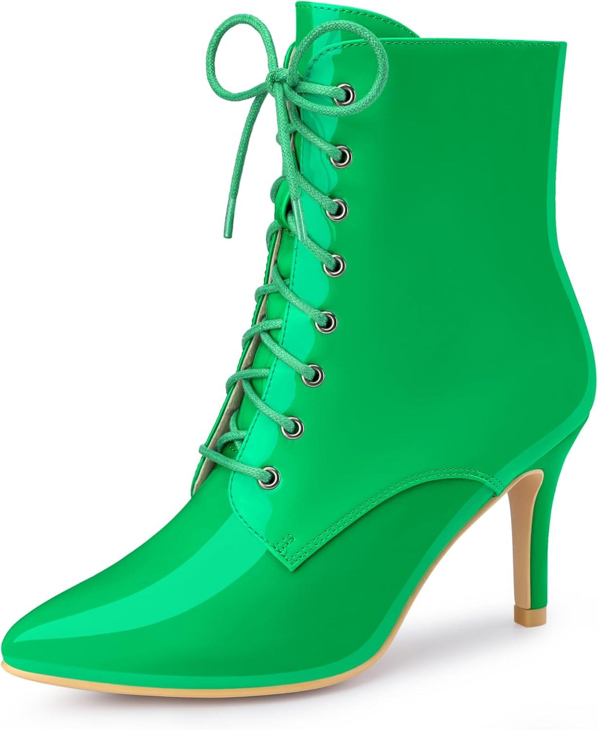 imageAllegra K Womens Lace Up Boots Pointed Toe Stiletto Heel Ankle BootsGrass Green