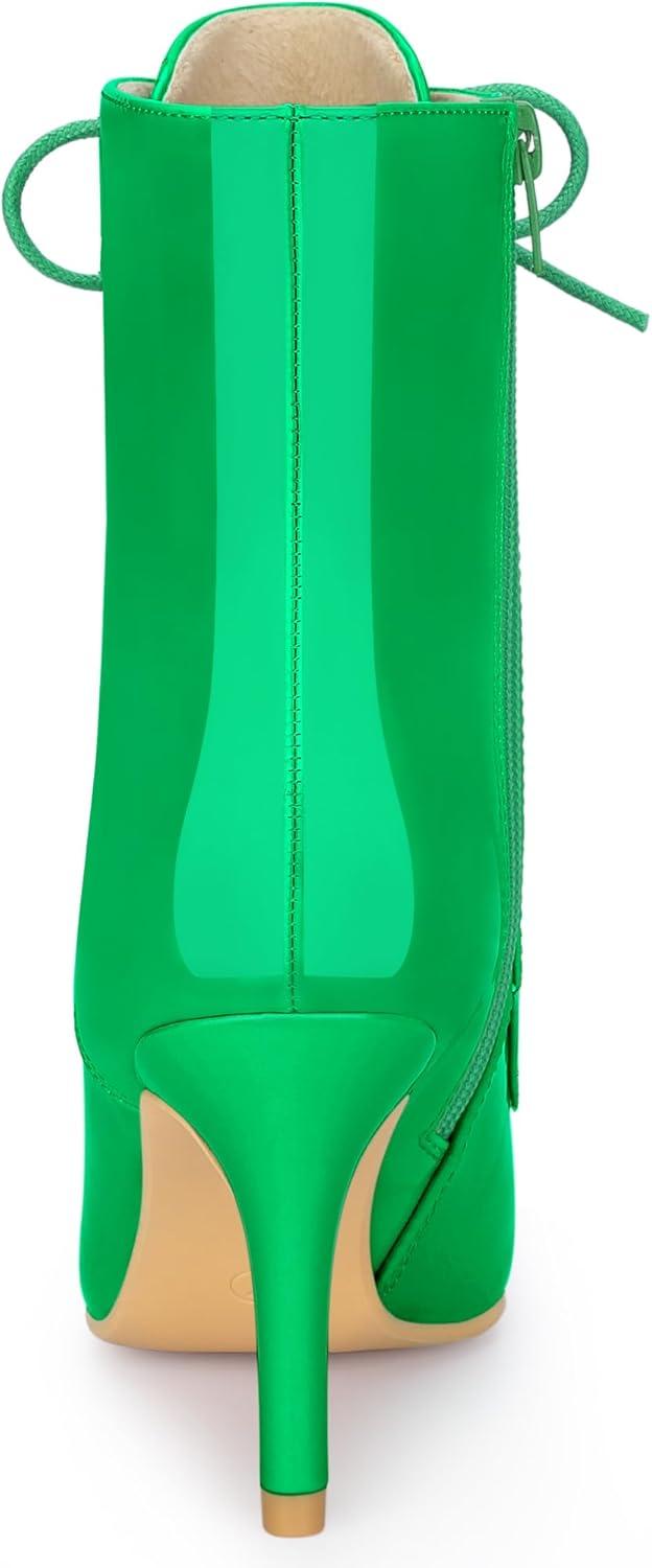 imageAllegra K Womens Lace Up Boots Pointed Toe Stiletto Heel Ankle BootsGrass Green