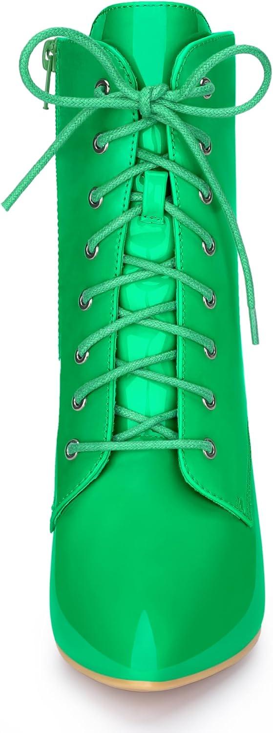imageAllegra K Womens Lace Up Boots Pointed Toe Stiletto Heel Ankle BootsGrass Green