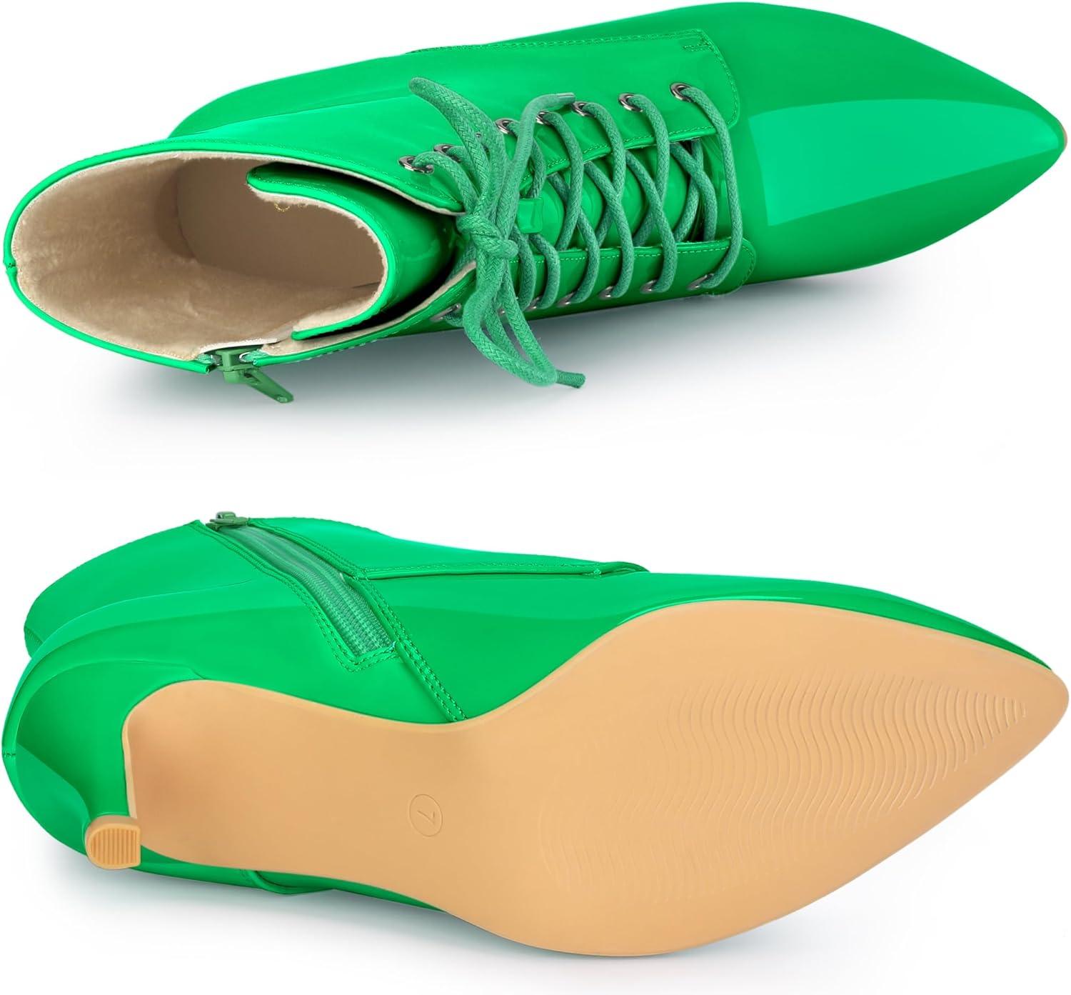 imageAllegra K Womens Lace Up Boots Pointed Toe Stiletto Heel Ankle BootsGrass Green