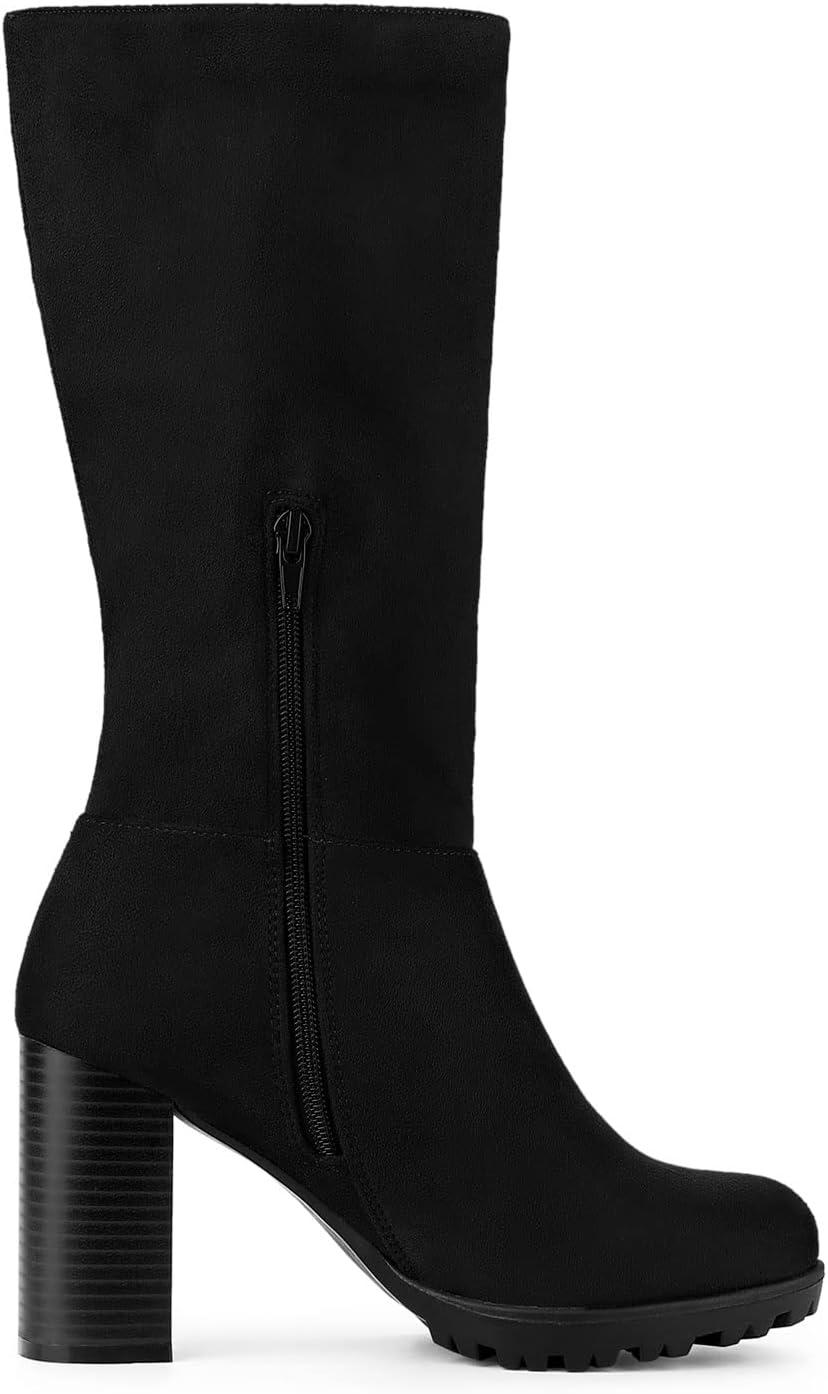imageAllegra K Womens Mid Calf Block Heel BootsBlack