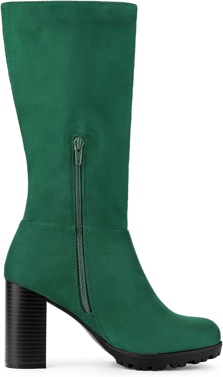 imageAllegra K Womens Mid Calf Block Heel BootsGreen