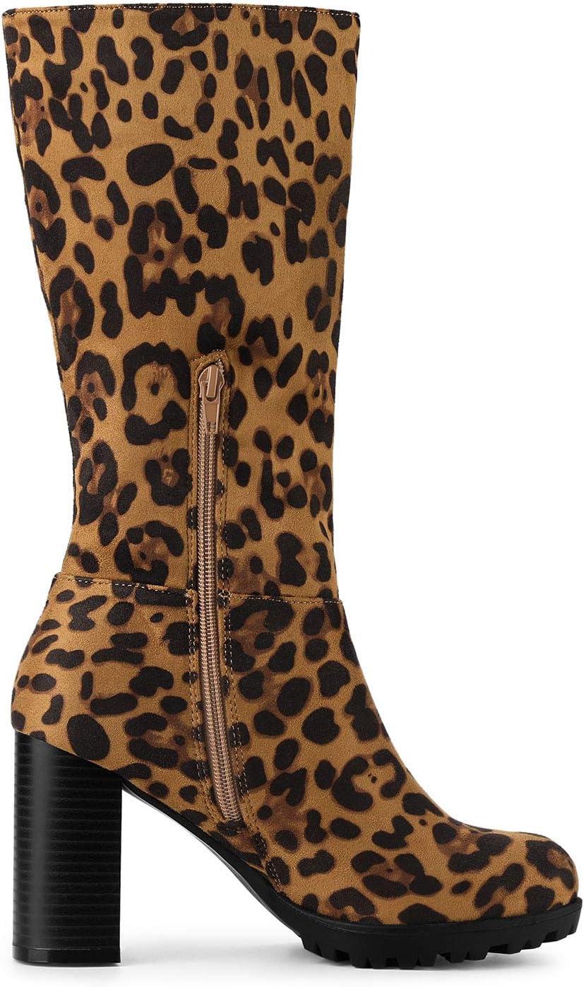 imageAllegra K Womens Mid Calf Block Heel BootsLeopard