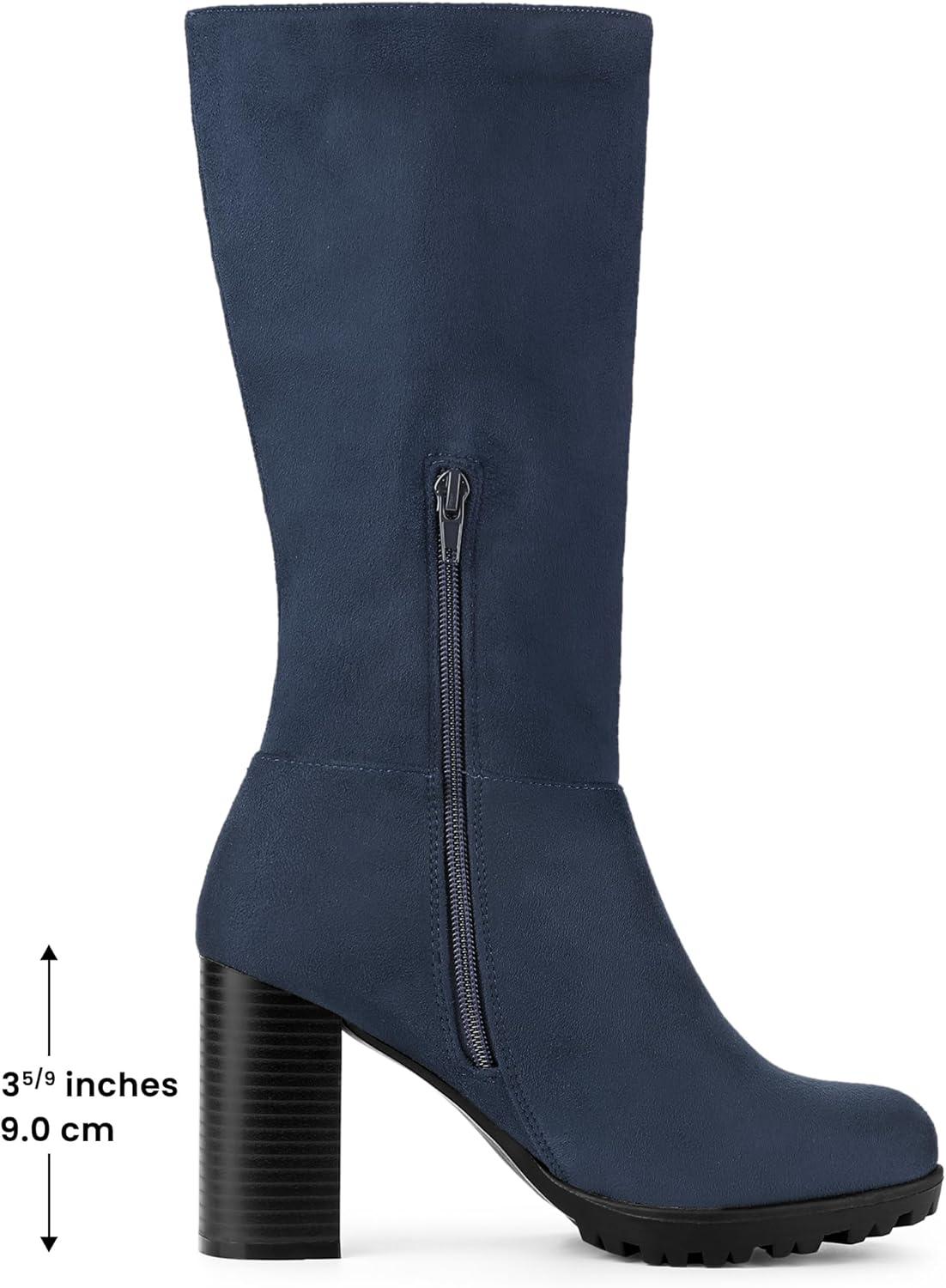 imageAllegra K Womens Mid Calf Block Heel BootsNavy Blue