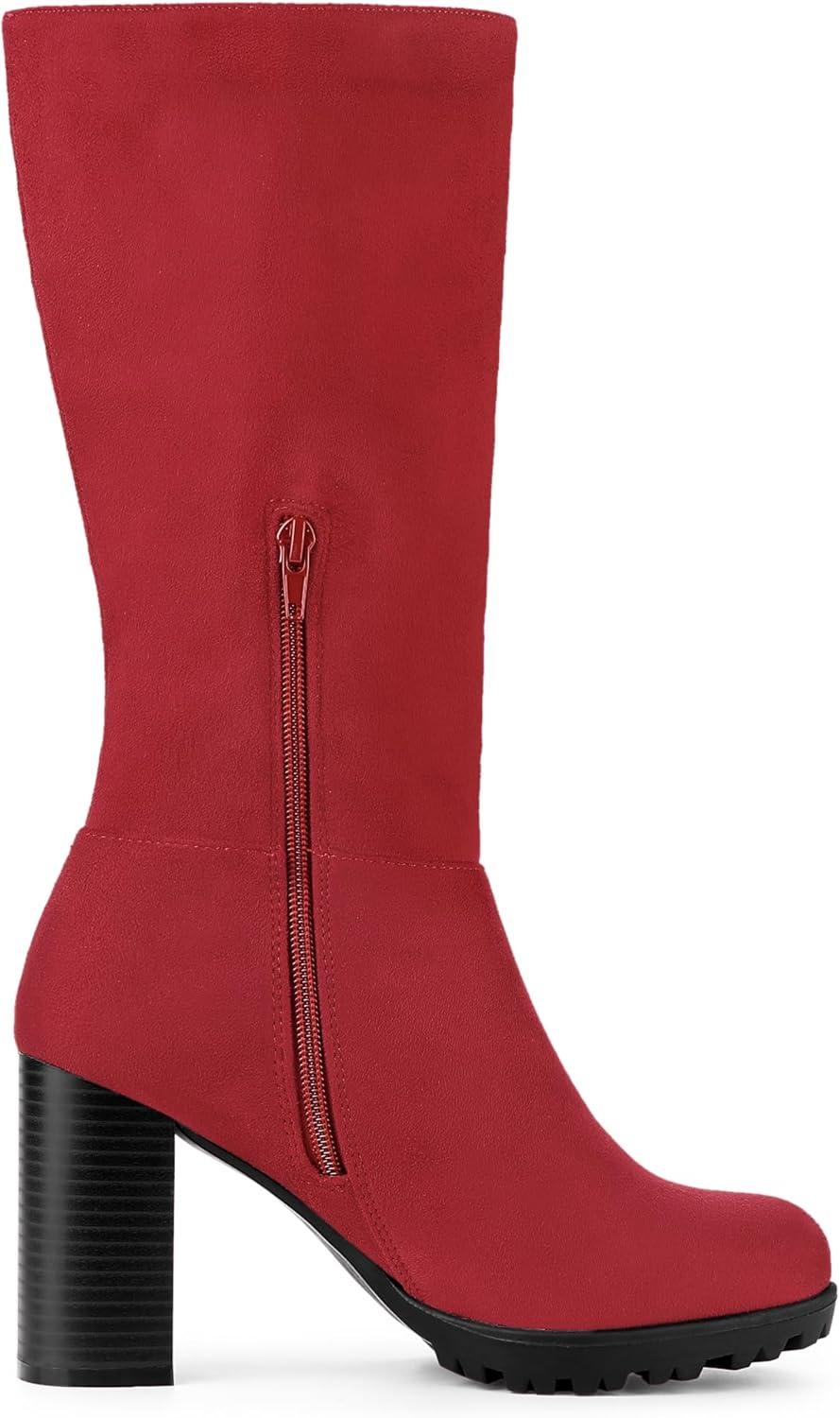 imageAllegra K Womens Mid Calf Block Heel BootsRed