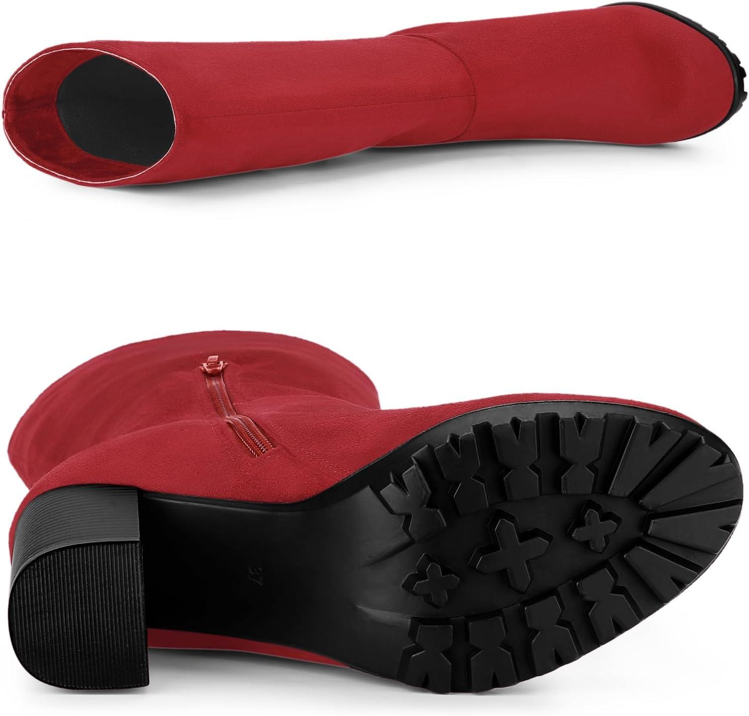 imageAllegra K Womens Mid Calf Block Heel BootsRed