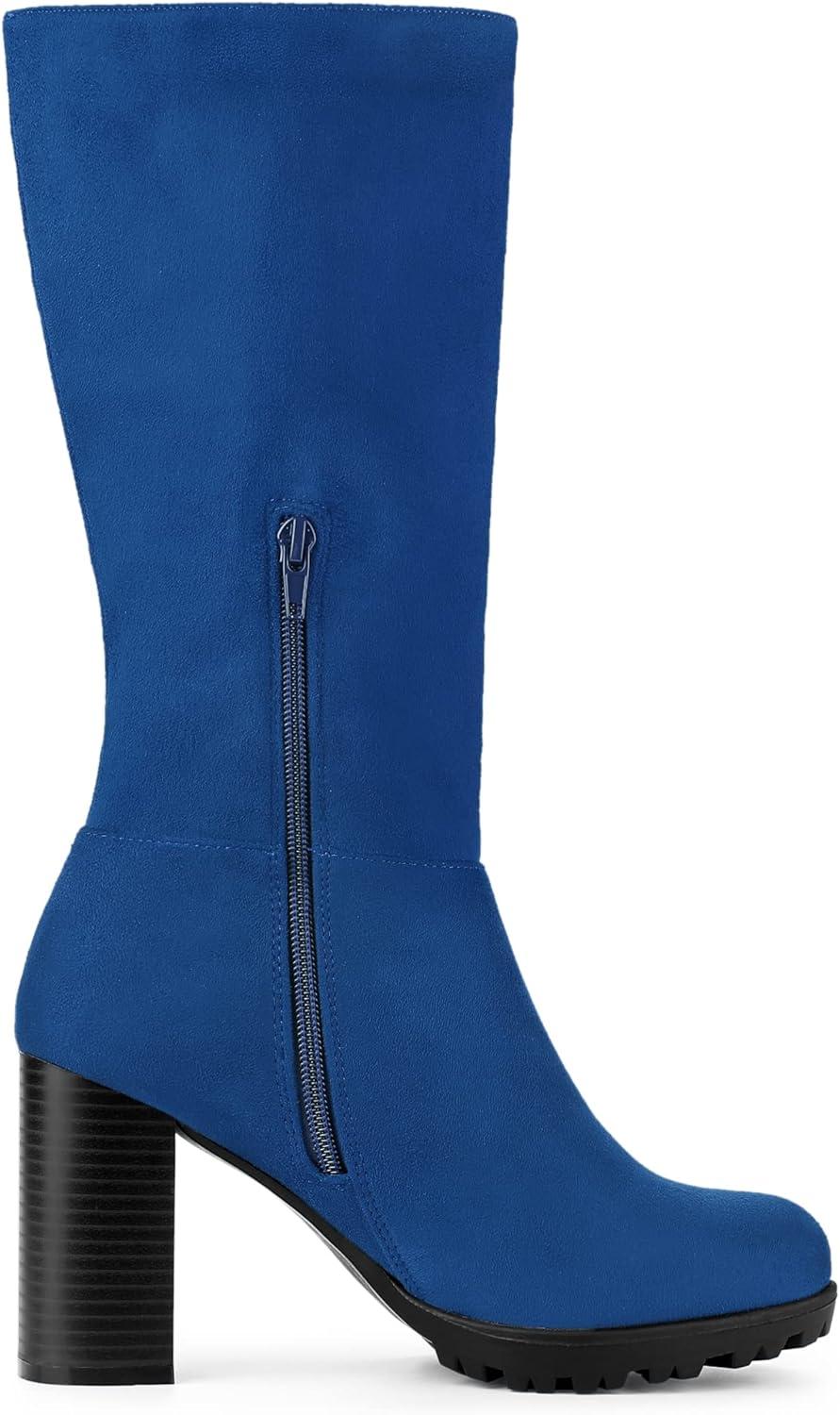 imageAllegra K Womens Mid Calf Block Heel BootsRoyal Blue