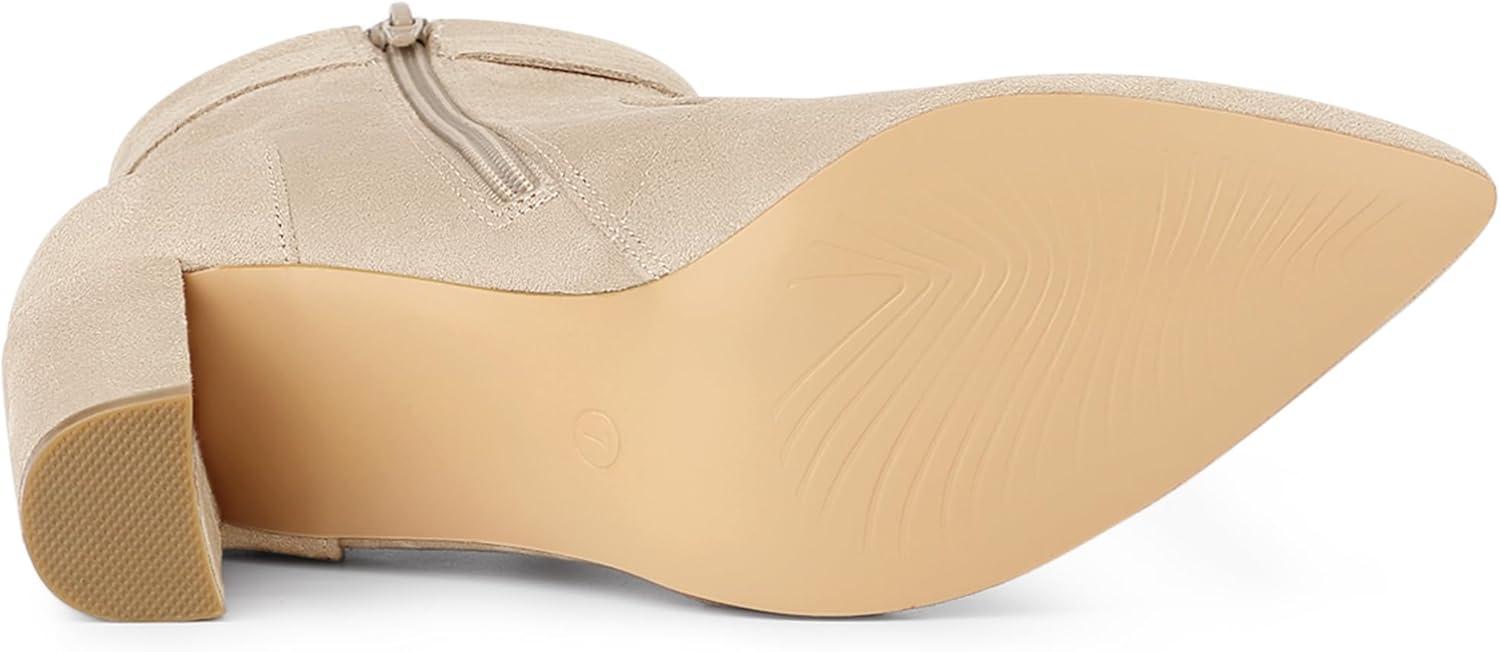 imageAllegra K Womens Pointed Toe Block Heel Zipper Ankle BootsBeige