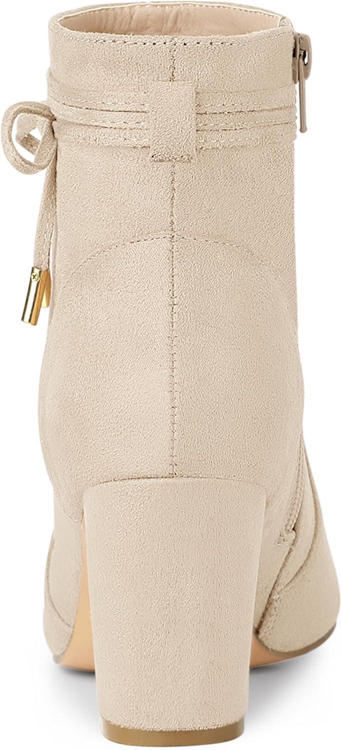 imageAllegra K Womens Pointed Toe Block Heel Zipper Ankle BootsBeige