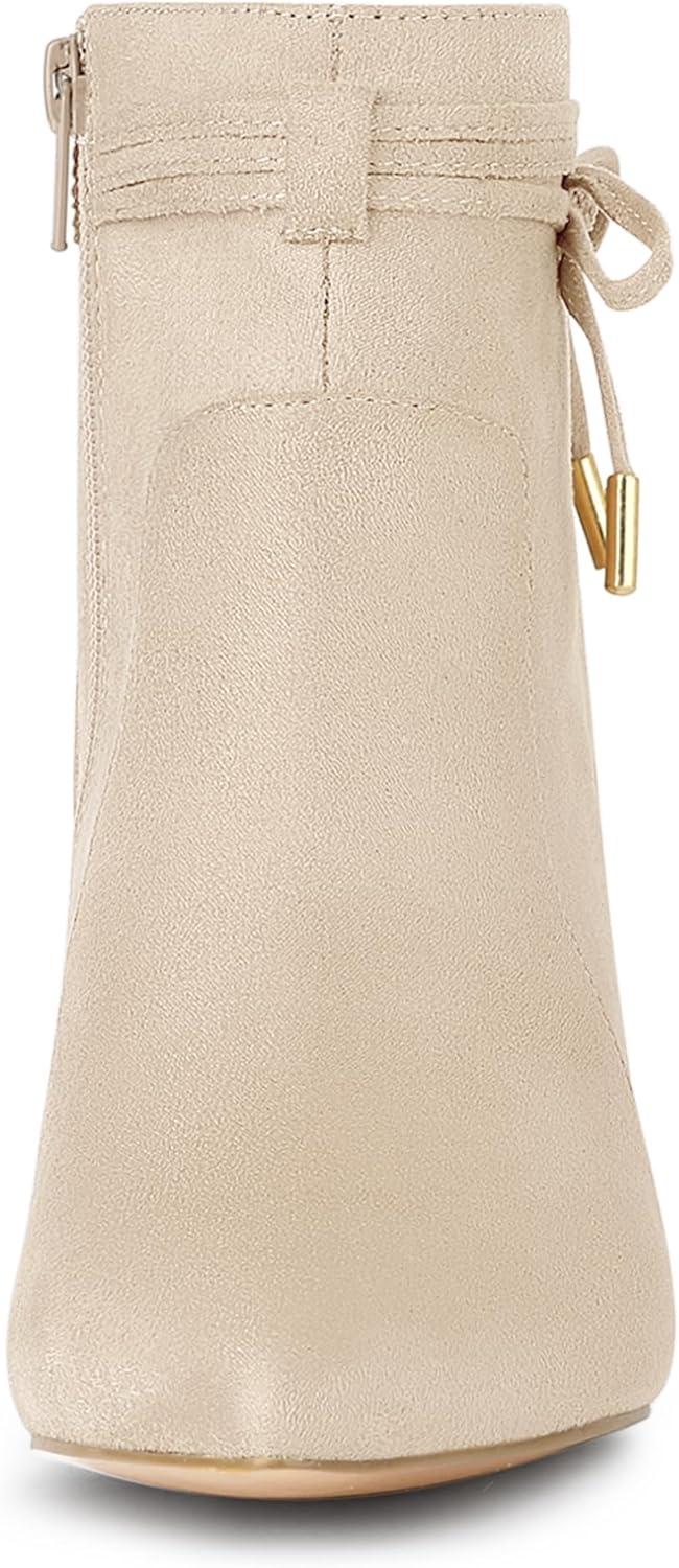 imageAllegra K Womens Pointed Toe Block Heel Zipper Ankle BootsBeige