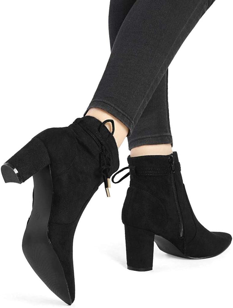 imageAllegra K Womens Pointed Toe Block Heel Zipper Ankle BootsBlack